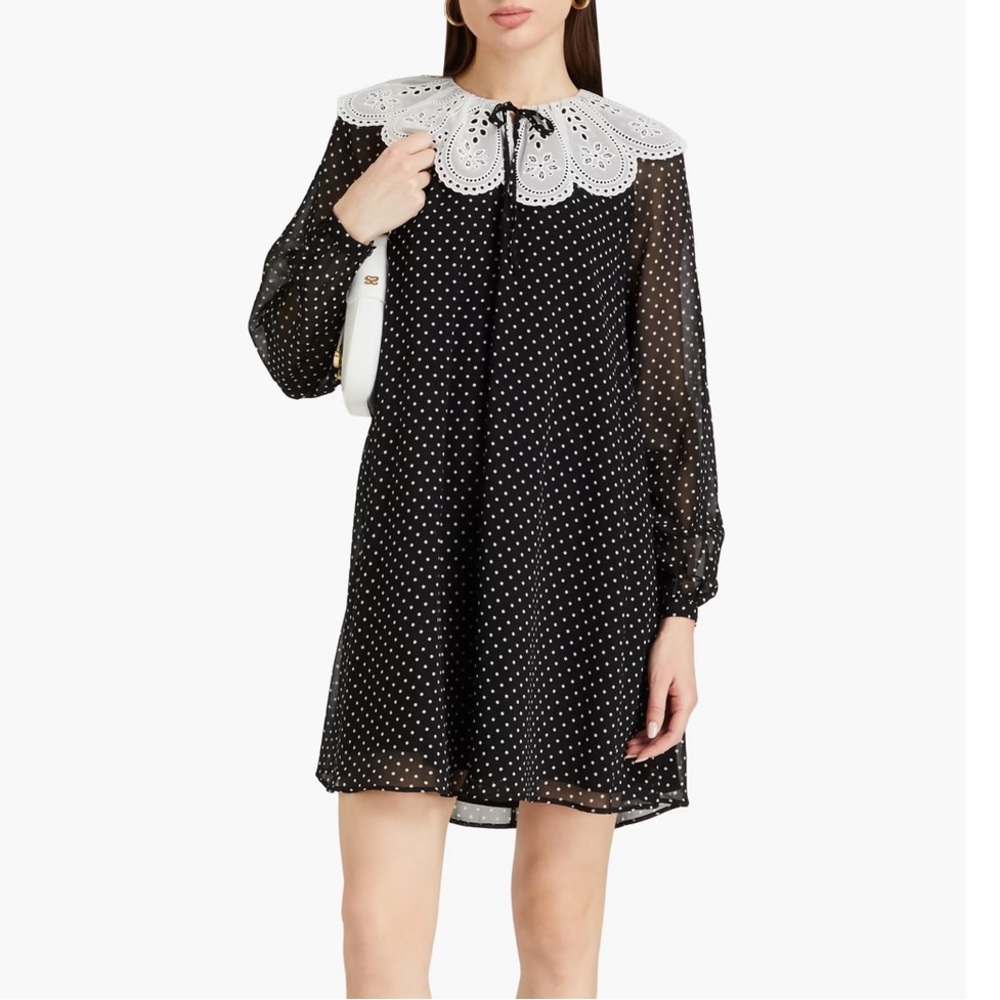CLAUDIE PIERLOT Polka Dot Dress with White Lace Collar